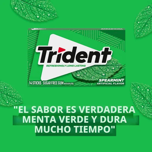 Vista 6 de Trident Goma de mascar de menta verde sin azúcar, 3 paquetes de 14 piezas (42 piezas en total)