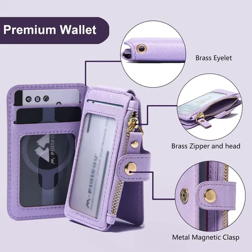 Vista 46 de Cartera con llavero, tarjetero con bloqueo RFID de piel, funda para tarjetas de crédito con cremallera para mujer