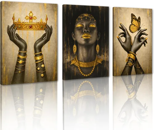 Vista 89 de MAMAGO Lienzo decorativo para pared, pintura de belleza dorada y negra, fotos de mujeres africanas, hermosos pósteres de mujer negra, impresiones