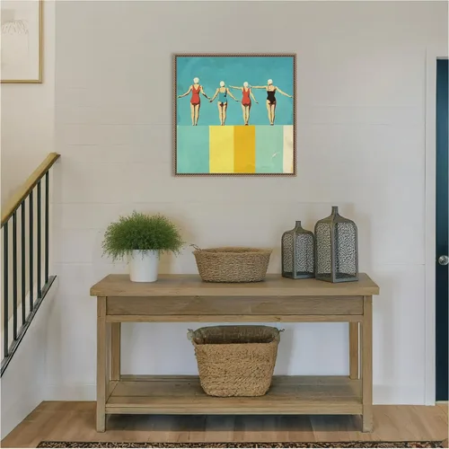 Vista 5 de Amanti Art Layla Oz - Lienzo enmarcado para pared, 22 x 22 pulgadas, diseño de cuatro figuras en la piscina, lienzo enmarcado para pared, obras