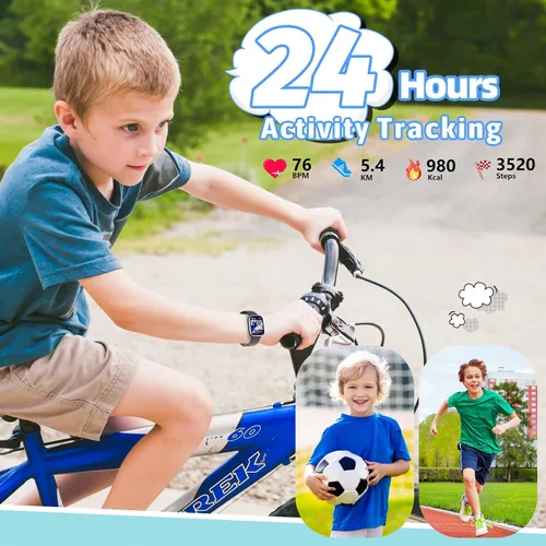 Vista 4 de Reloj inteligente para niños, rastreador de fitness, no necesita teléfono/aplicación, 19 modos deportivos, pantalla DIY de 1.5", impermeable IP68