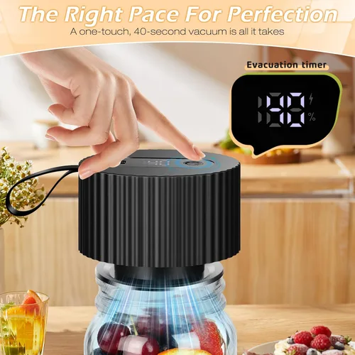 Vista 2 de Kit de sellador al vacío para tarros de masón: sellador eléctrico portátil de alimentos negro de sellado automático de los años 40 para frascos