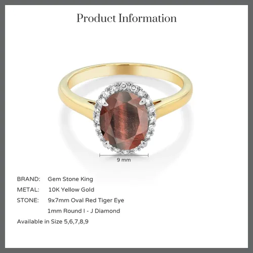 Vista 82 de Gem Stone King Anillo de compromiso ovalado de oro amarillo de 10 quilates con piedra natal y halo de diamantes Ovalado de 0.354 x 0.276 in