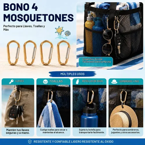 Vista 8 de SRISE Mesh Beach Bag - Large Beach Tote Bag for Family Beach Bag for Toys & Vacation Essentials Negro
