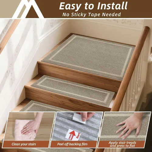 Vista 6 de COSY HOMEER Alfombra para Rellano de Escalera 30x30 Pulgadas, Alfombra Cuadrada Antideslizante para Escalones de Madera Interior, Poliéster Lavable