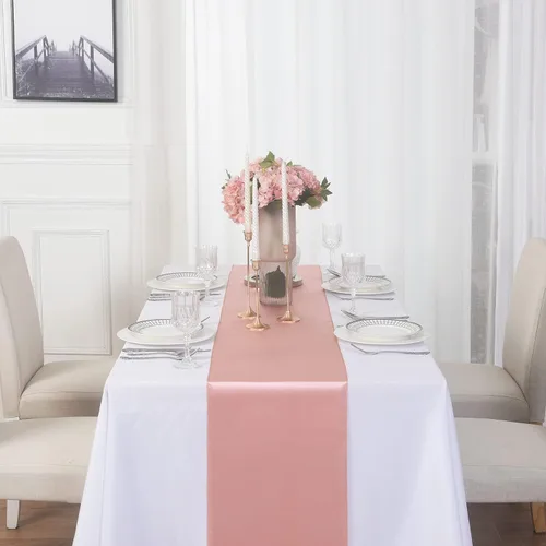 Vista 2 de Paquete de 6 caminos de mesa de satén, 12 x 108 pulgadas para fiestas, bodas, cumpleaños, banquetes, compromisos de graduación, Navidad, decoración
