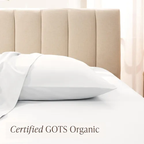 Vista 2 de Bare Home Juego de fundas de almohada de satén 100% algodón orgánico (estándar, blanco) 100% algodón orgánico, tejido de satén suave, cierre