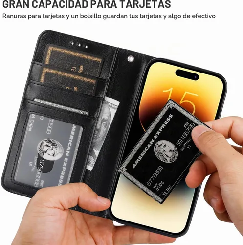 Vista 5 de Bocasal Funda tipo cartera desmontable para iPhone 15 con bloqueo RFID, ranuras para tarjetas, soporte de cuero PU premium, soporte magnético tipo