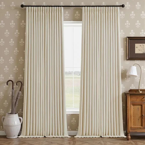Vista 27 de Cortinas opacas de lino plisado natural de 96 pulgadas de largo
