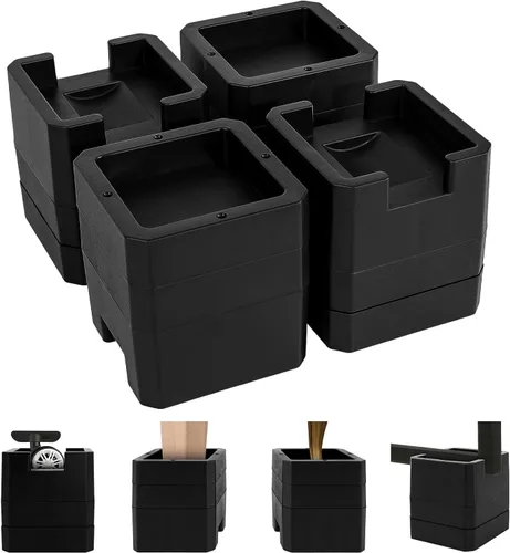 Vista 10 de Elevadores de cama, negro, 2 pulgadas de altura, diseño de doble cara para diferentes patas y ruedas de muebles, paquete de 4 (negro, 2 pulgadas)