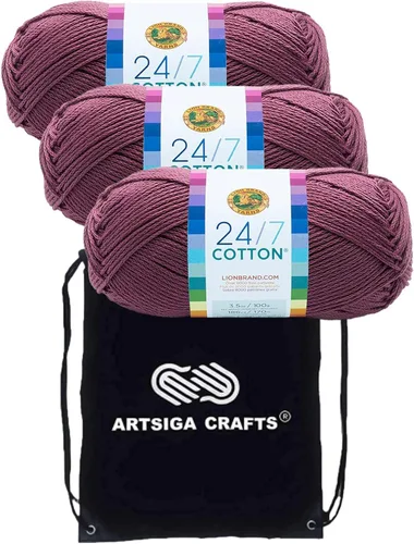 Vista 30 de Lion Brand 24/7 Algodón Blanco 761-100 (6-Carrillos - Mismo Lote de Tinta) Hila Gruesa Media #4 de Algodón para Crochet y Tejido con Bolsa