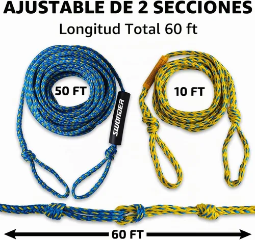 Vista 2 de Swonder Cuerdas de remolque de 2 secciones para tubería, 1-4 cuerdas de 60 pies para tubos remolcables
