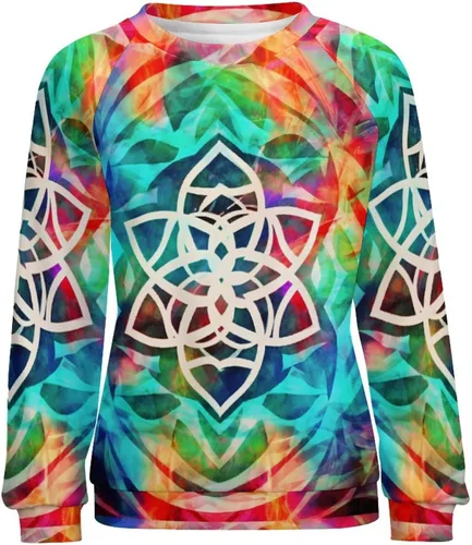 Vista 4 de Sudadera de teñido anudado para mujer, cuello redondo, sudaderas relajadas, de poliéster, adorables y básicas