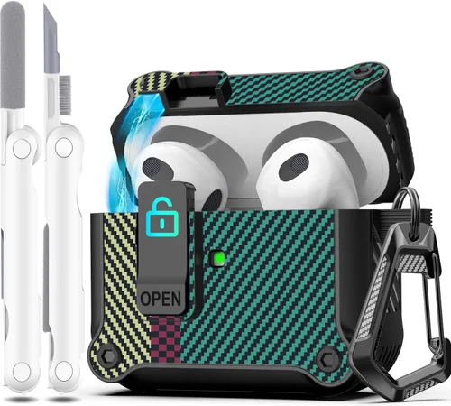 Vista 156 de R-fun Funda de carga compatible con AirPods de 2ª generación 2019, 1ª generación 2016, protección completa contra caídas, tapa desplegable