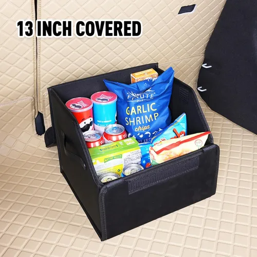 Vista 3 de Organizadores de coche y almacenamiento para SUV, organizador de maletero para sedán, caja elegante plegable de cuero con tapa, contenedores