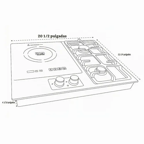 Vista 9 de TI-1+2B 23 pulgadas Inducción única incorporada + 2 quemadores de gas, placa combinada con certificación UL858