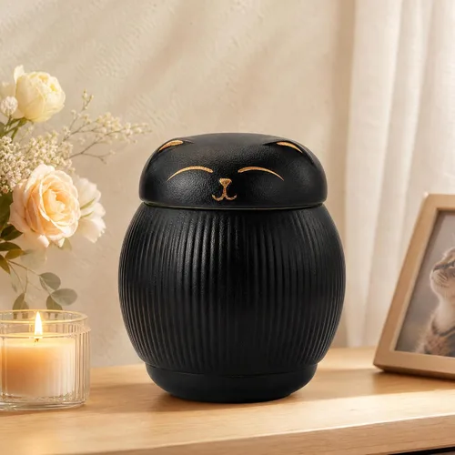 Vista 7 de Urna de cerámica para gatos para cenizas - Caja conmemorativa Negro