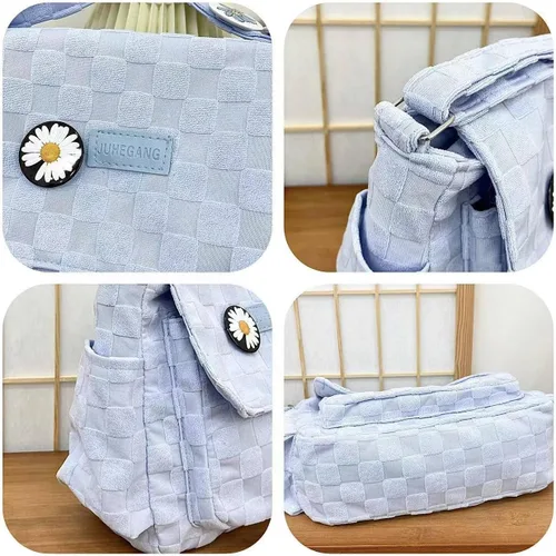 Vista 8 de Bolso bandolera clásico a cuadros para mujer, bolso cruzado vintage de lona, bolso kawaii, artículos esenciales de viaje