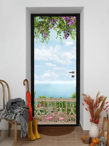 Vista 16 de artfanke Murales 3D de bosque caducifolio amarillo para puerta, 30.3 x 78.7 pulgadas, calcomanías autoadhesivas para puerta, póster de bricolaje
