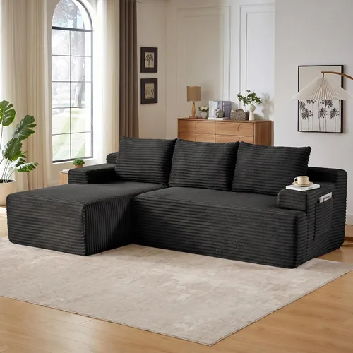 Vista 29 de Sofá modular Cloud de 97 pulgadas, moderno sofá deshuesado con diván, asiento profundo, sofá modular en forma de L, sofás de espuma de pana