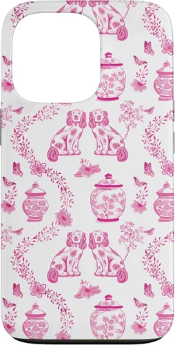 Vista 10 de Preppy - Carcasa para iPhone 16, diseño de perros y tarros de jengibre, color rosa y blanco