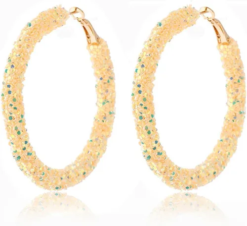 Vista 2 de Caiyao Preciosos aretes de aro con lentejuelas brillantes chapados en oro con diamantes de imitación para mujeres y niñas