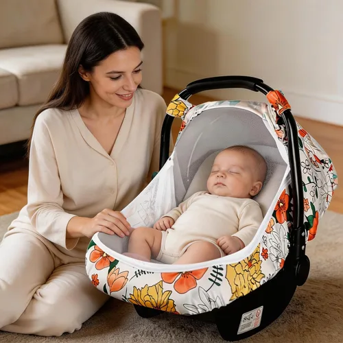 Vista 9 de Toldo para asiento de automóvil infantil arcoíris con ventanas abiertas y malla transpirable, a prueba de patadas, suave y elástica, funda