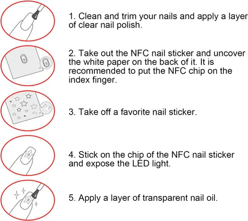 Vista 5 de NFC - Adhesivos para uñas, 7 unidades de calcomanías LED brillantes, material ABS, estilo moderno, color amarillo