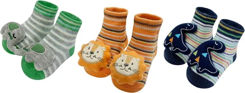 Vista 2 de PUPPET Calcetines de traqueteo para bebé, botines de algodón, juego de regalo (3 unidades) para 0-6 meses