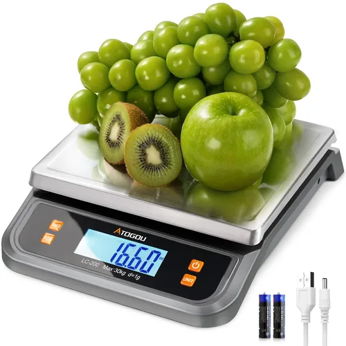 Vista 8 de Báscula de alimentos Atogou de 66 libras, báscula de cocina comercial enchufable Full View LCD Display, Stainless Steel, for Baking, Bread