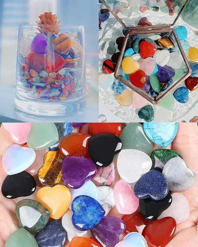 Vista 6 de QINJIEJIE Juego de 10 piedras curativas de corazón, cuarzo rosa, amatista, piedra de amor pulida, palma, piedras preciosas naturales, al por mayor