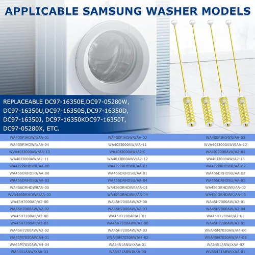 Vista 3 de WA400PJHDWR WA50R5400AW Varillas de suspensión para lavadora Samsung – Reemplazar DC97-16350C DC97-16350U DC97-16350T WA50T5300AC WA45T3200AW