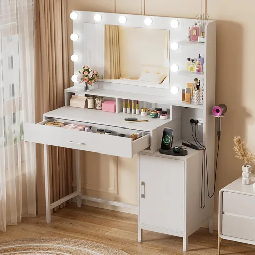 Vista 12 de Escritorio de maquillaje pequeño iluminado negro