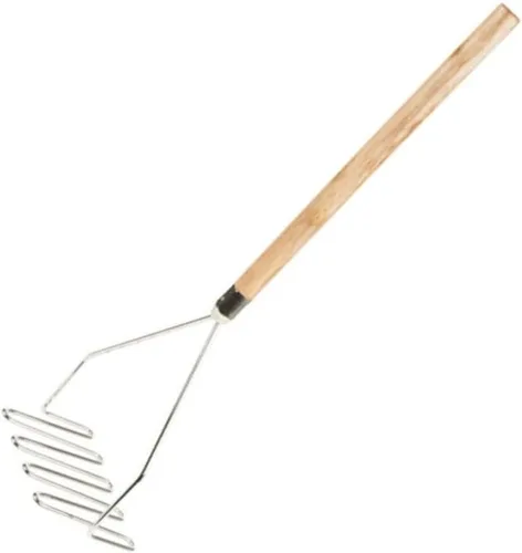 Vista 6 de Soro Essentials - Triturador de patatas cuadrado de 18" cromado con mango de madera- Herramienta de cocina para verduras, bayas, frutas, aguacates