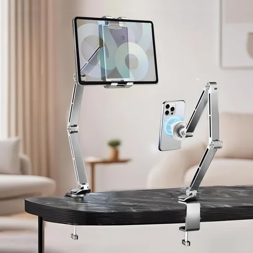 Vista 9 de Soporte para tablet para escritorio, soporte de escritorio para iPad, soporte magnético para tableta para escritorio, soporte de brazo plegable