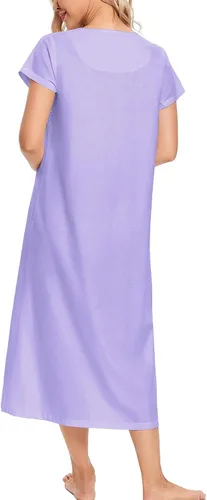 Vista 6 de IZZY + TOBY Camisón de algodón para mujer, largo, ligero, manga corta, suave, pijama