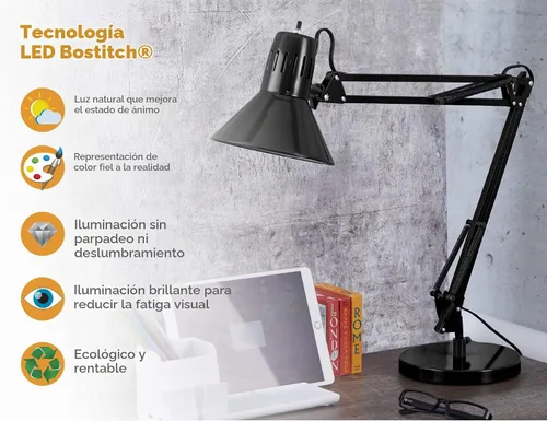 Vista 7 de Bostitch Office VLF100D - Lámpara de escritorio con brazo oscilante, metal, alcance de 36 pulgadas con ajuste multijunta, incluye bombilla LED