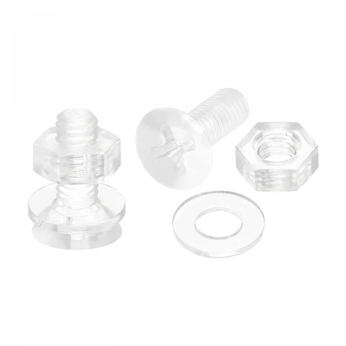 Vista 14 de uxcell Tornillos de máquina Phillips de plástico M3 x 0.472 in con tuercas y arandelas planas, pernos de máquina de cabeza plana de PC