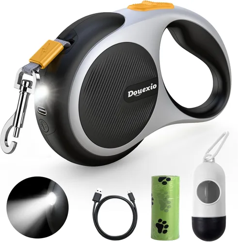 Vista 7 de Correa Retráctil para Perro con Luz LED, Douexio Mejorada Correa Retráctil 3 en 1 para Perros Pequeños y Medianos Hasta 66 lbs, 16 pies, Mango
