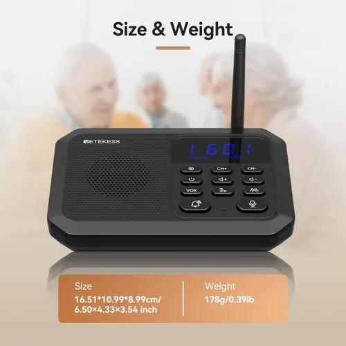 Vista 8 de Retekess TH201 Intercomunicadores inalámbricos para el hogar, intercomunicador manos libres, largo alcance 1 milla, 22 canales, VOX, cuidado