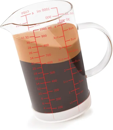 Vista 12 de Newness Taza medidora de vidrio con asa, 10.1 fl oz (0.3 litros, 1 1/4 taza) taza medidora con tres escalas (OZ, taza, ML/CC) y pico en forma de V