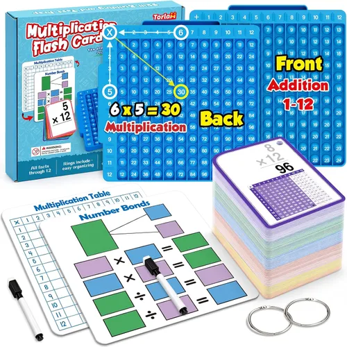 Vista 9 de Tarjetas flash de multiplicación para 3er grado – 175 tarjetas flash matemáticas – Times Table Flash Cards – Todos los hechos 0-12 codificados por