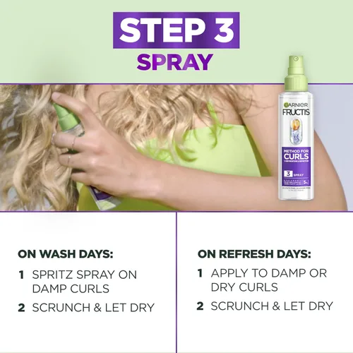 Vista 6 de Garnier Fructis Método para Rizos Productos para Cabello Rizado, Champú Hidratante Rellenador, Mascarilla Capilar y Spray Refrescante para Rizos