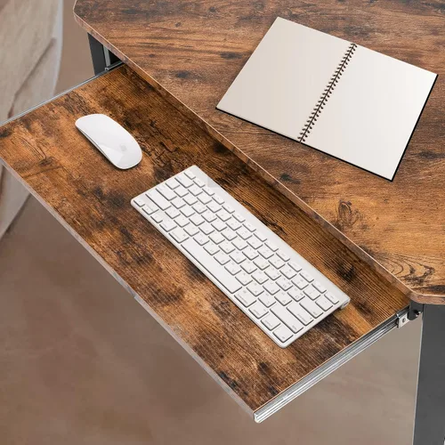 Vista 7 de LUCKYERMORE Escritorio esquinero para espacio pequeño, escritorio triangular para computadora con bandeja para teclado y estantes de almacenamiento