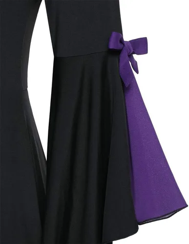 Vista 3 de LOKODO Disfraz gótico de Halloween para mujer talla grande blusa de manga larga con lentejuelas con cordones túnica vestido de baile