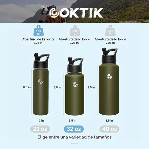 Vista 2 de COKTIK Botella de agua deportiva de 32 onzas, botella de agua de acero inoxidable para aislamiento térmico, botella de viaje reutilizable, con Verde