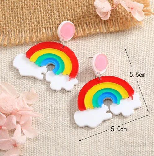 Vista 3 de CutieJewelry Aretes colgantes de colores con diseño de nube arcoíris