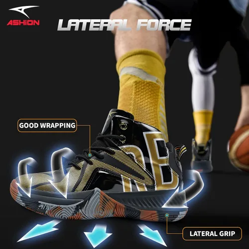 Vista 3 de ASHION Zapatos deportivos de baloncesto para hombre, ligeros, transpirables, antideslizantes, para correr, caminar, medios, tenis deportivos