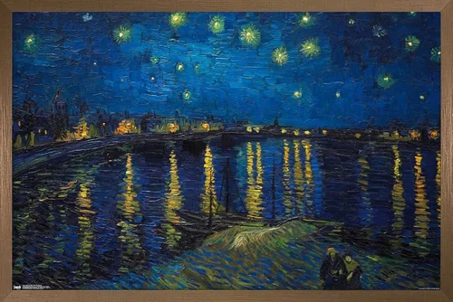 Vista 13 de Trends International Póster de pared de Vincent van Gogh, noche estrellada sobre el Ródano, 14.725 x 22.375 pulgadas, versión enmarcada de madera