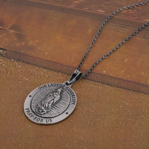 Vista 5 de Vanbelle Rhodium Plated 925 Sterling Silver Our Lady of Guadalupe Medal Pendant Necklace for Men and Women